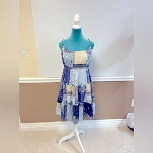 Lucky Brand Women’s Tiered Mini Dress Size‎ M 100% Cotton Patchwork Boho Print